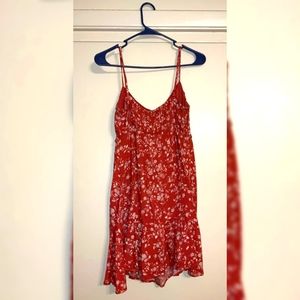 Brick Red color Floral mini dress